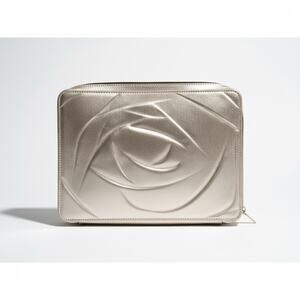 LANCOME Gold Cosmetic Travel Bag Rose Embossed Carry Case Vanity Organizer #3